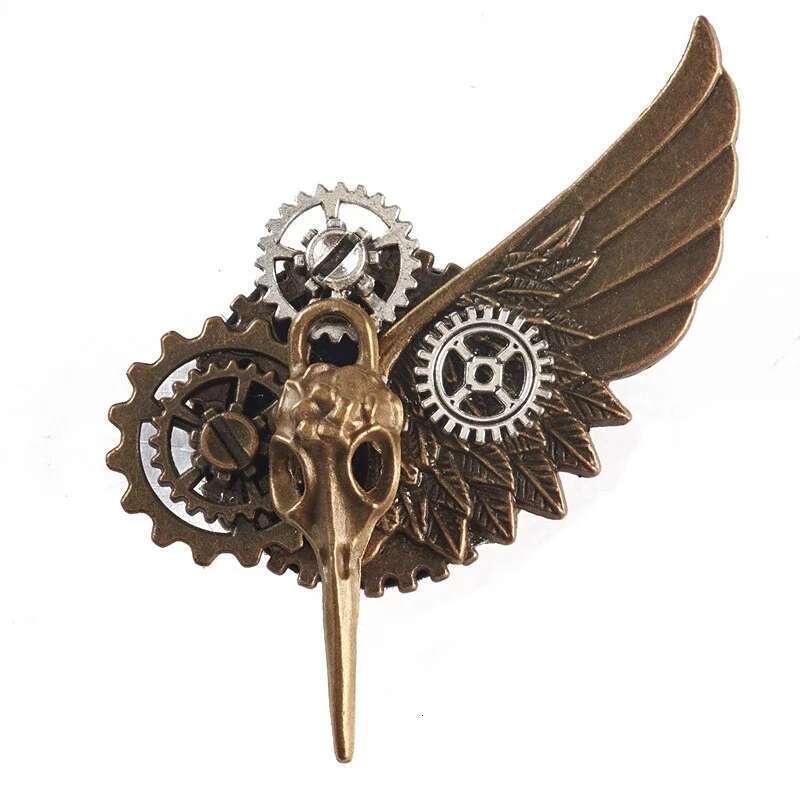 Retro Steampunk Wing Brooches Gear Skull Tassel Chain Lapel Pins Men Shirt Suit Badge Jewelry Accessories