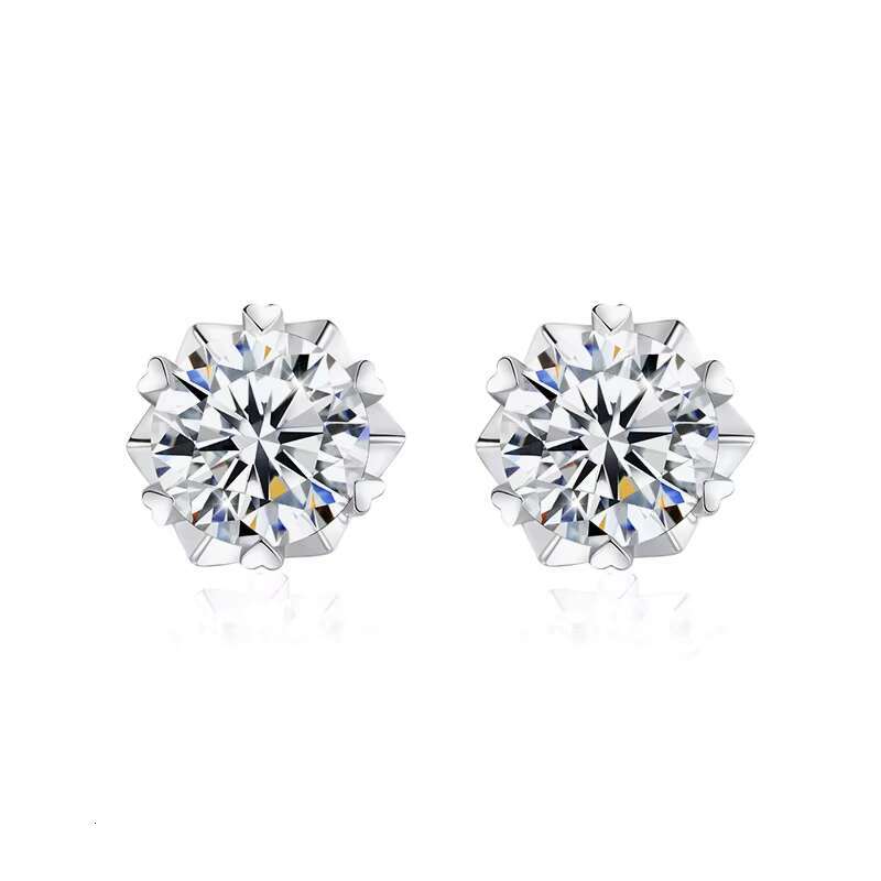 Solid 14K White Gold 0.5CT 5mm D-E-F Color Heart Arrows Cut Created S925 SILVER Moissanite Stud Earrings Push Back for Women