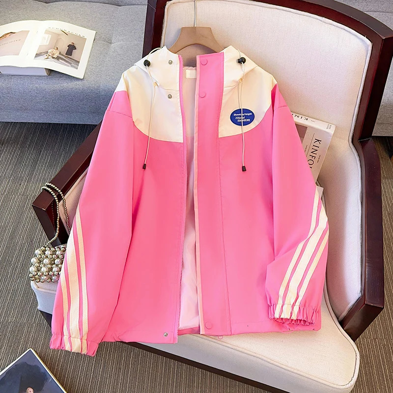 Itolin Pink Womens Casual Jacket Long Sleeve Collar Black Attack Autumn Collection 250428