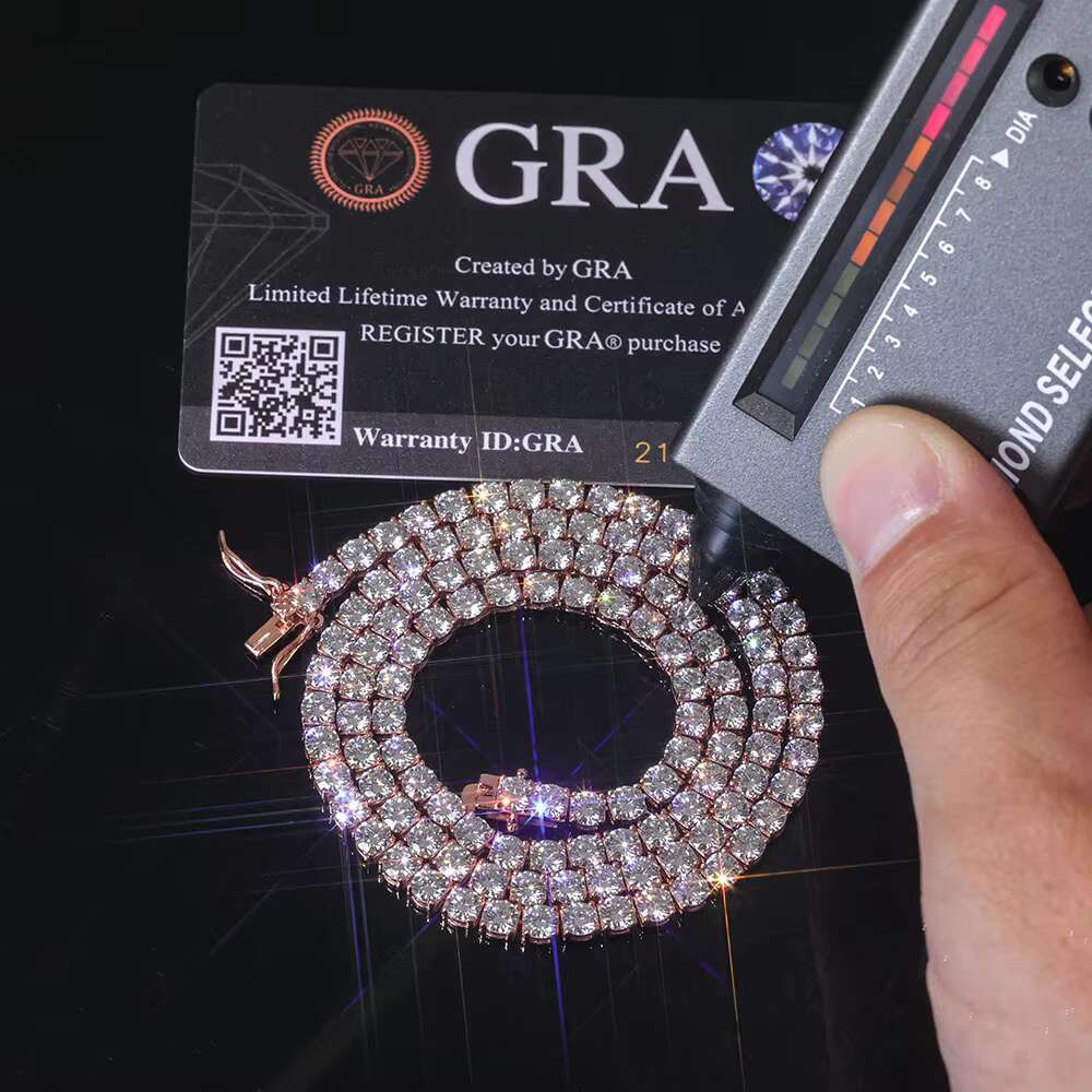 Luxury Lab Diamond Tennis Chain 925 Silver Gold Plated Iced Out 5mm VVS Moissanite Necklace Women Men Unisex Jewelry Gift