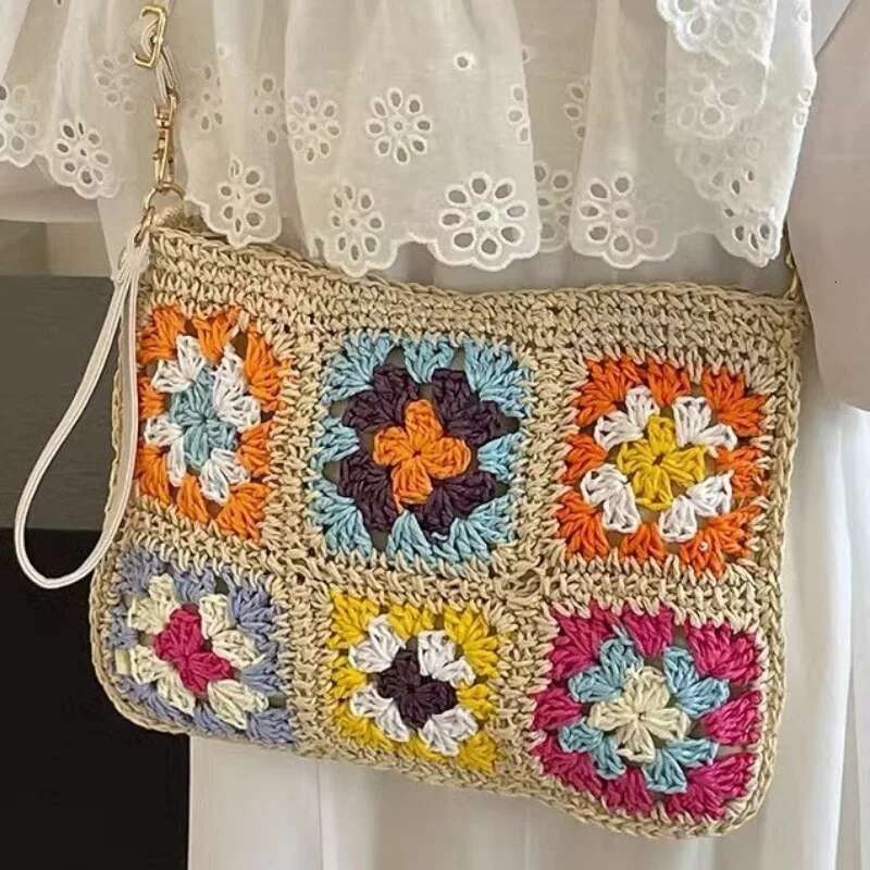 Summer Handmade Hook Retro Flower Crossbody Women S Single Shoulder Paper Rope Crochet Bag Flip Ethnic Style Handbag Bag