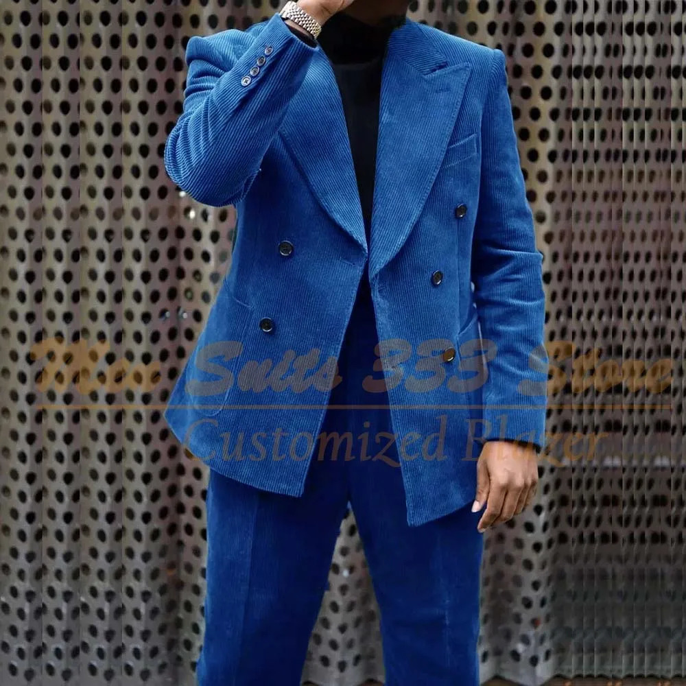 y Corduroy Mens Set 2piece Jacket Formal Double Chest Flat Top Collar Elegant Ball Party Full Wear 250428