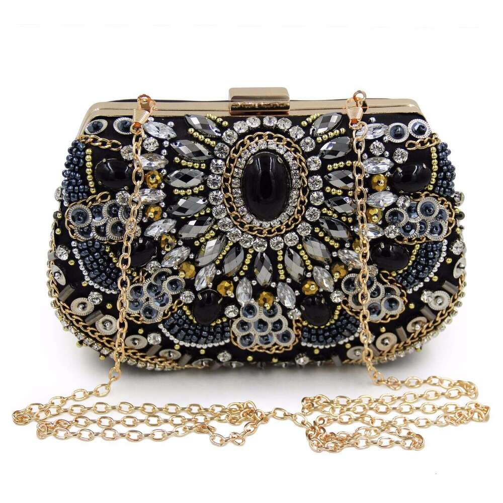 Dinner Bag Beaded And Diamond Dinner Women S Banquet Handheld Black Bag Handmade Embroidered KQ