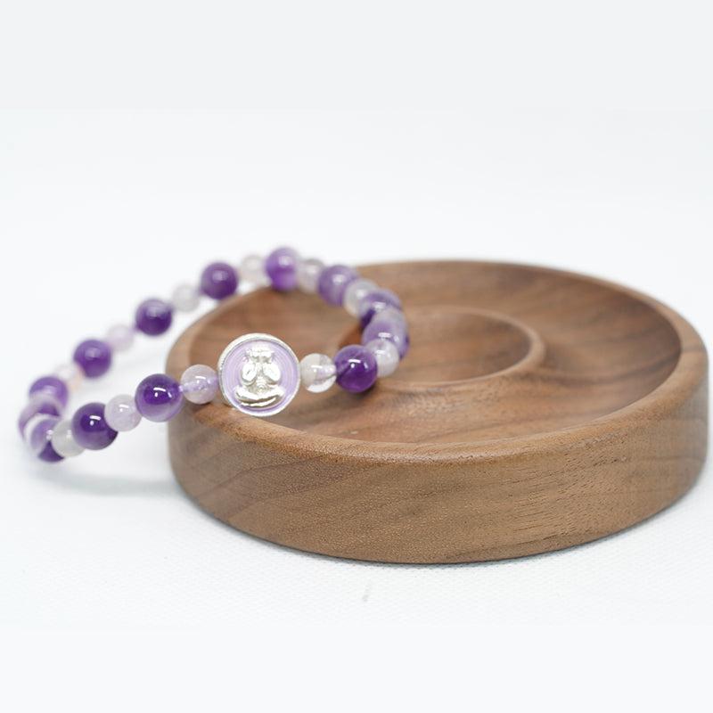 Purple Crystal Protection Bracelet with Sterling Silver Charm - Spiritual Jewelry for Stress Relief & Inner Peace