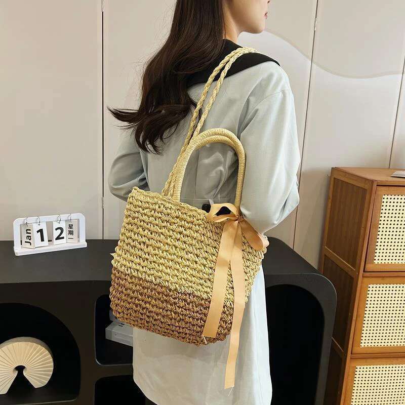 Ladies Fashion Summer Straw Crossbody Bag Women Beach Shopping Woven Shoulder Messenger Handbag Bag