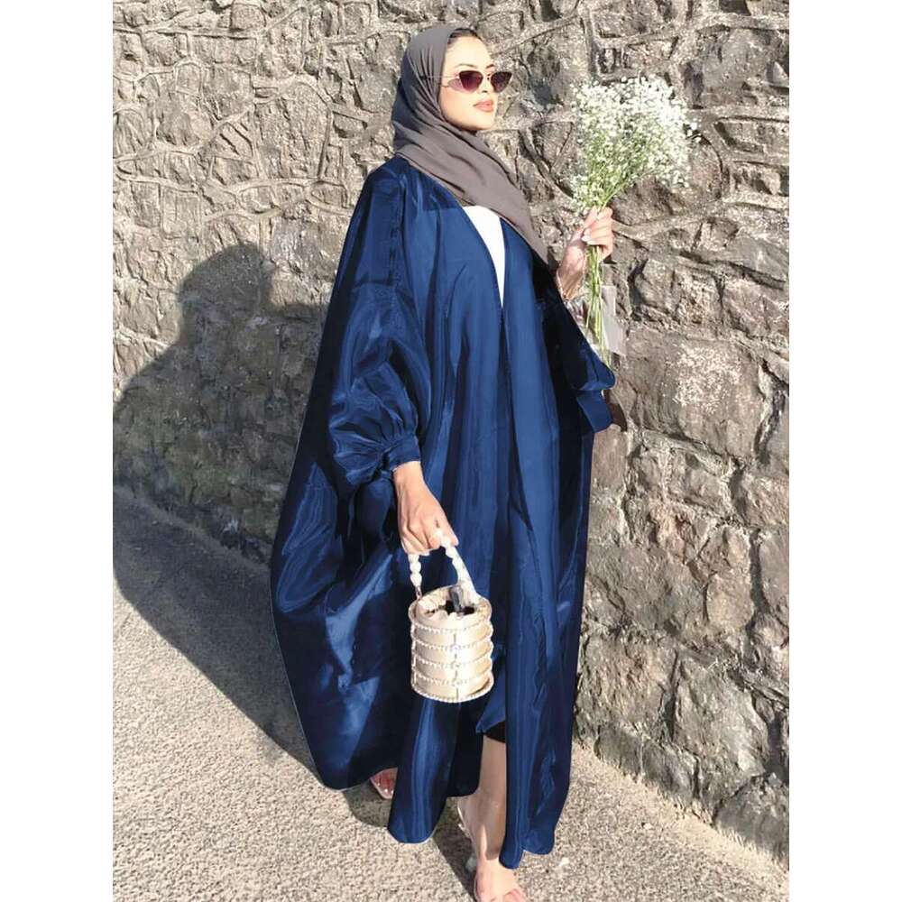 Summer Eid Djellaba Shiny Soft Puff Sleeves Silky Abaya Dubai Turkey Muslim Dress Islam Abayas Wy800