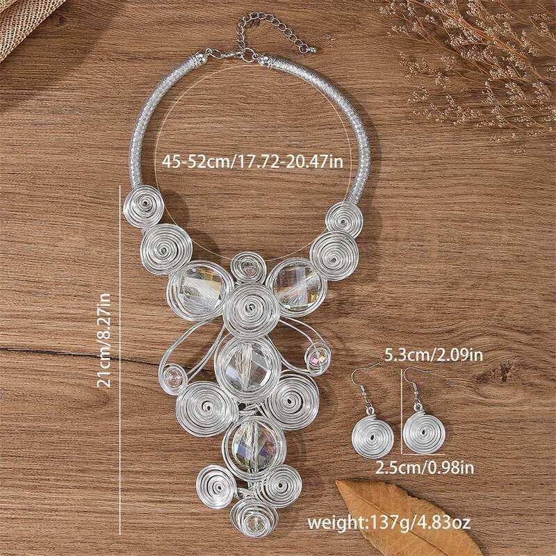 New Exaggerate Aluminium Flower Colorful Jewelry For Women African Bridal Necklace Earrings Set Party Jewellery Gifts
