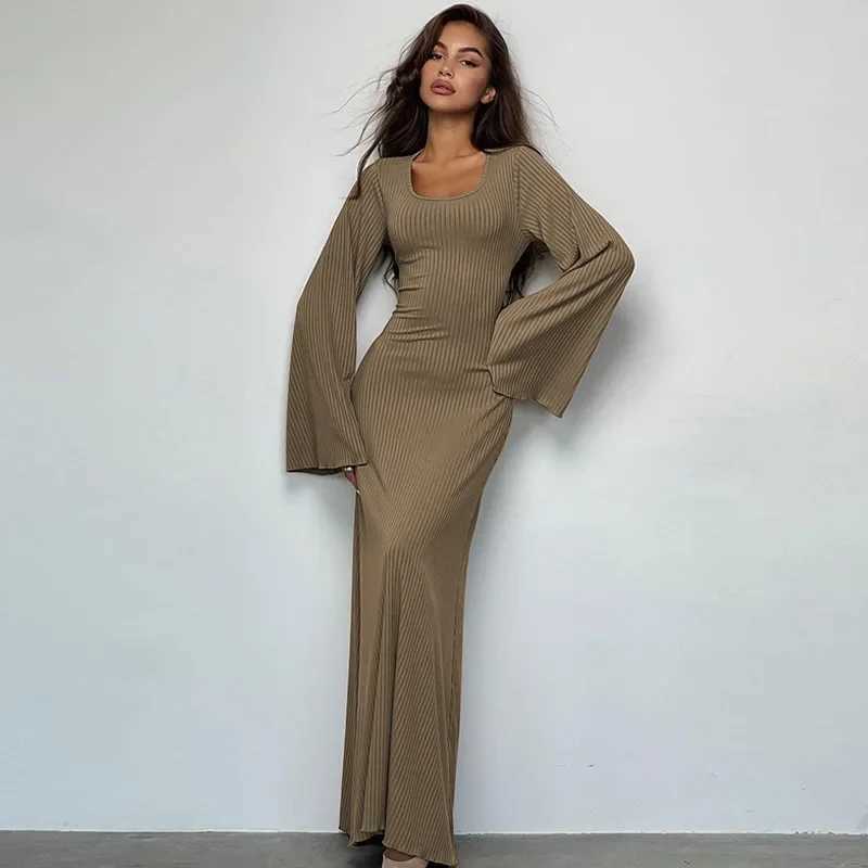 Loose U-neck shoulder strap long sleeved dress new fashion womens clothing autumn season cross-border style elegant silhouette W250430