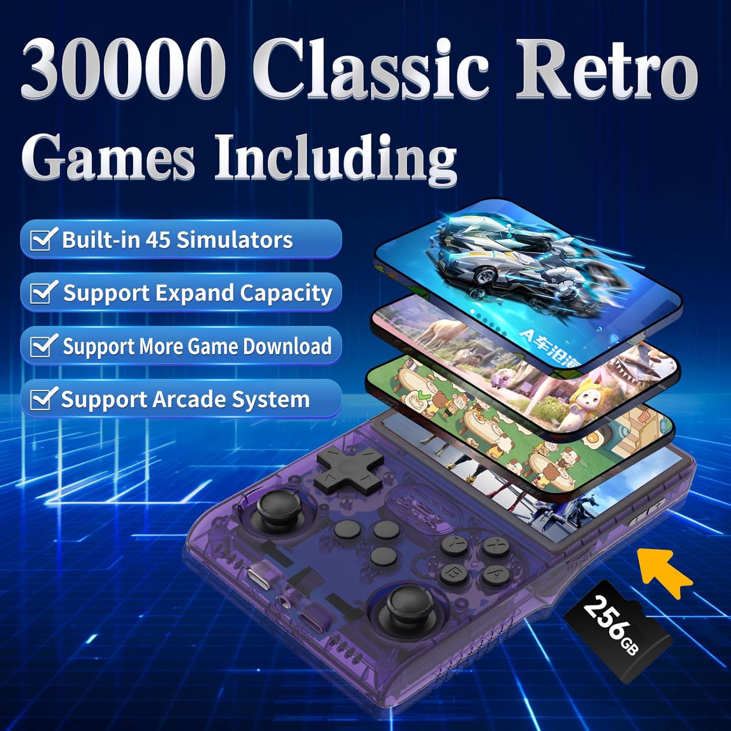 R40S Pro Retro Game Console,Portable Handheld Video Game Console ,3.5 inch IPS Screen with 256G Card with 30000+ Games,Built in 45 Emulators,3800mAh B