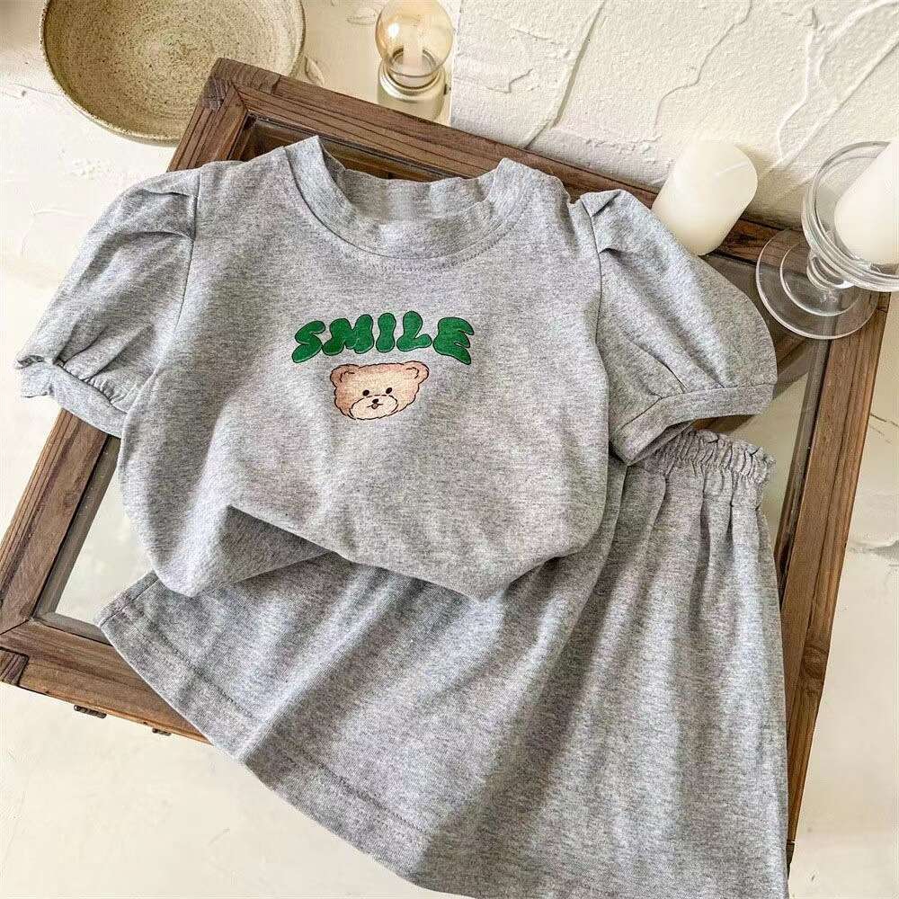 Korean Version Girl's Ins Children's Printed Short Sleeved T-Shirt Half Skirt Two-Piece Set Baby Fashionable Summer Clothing
