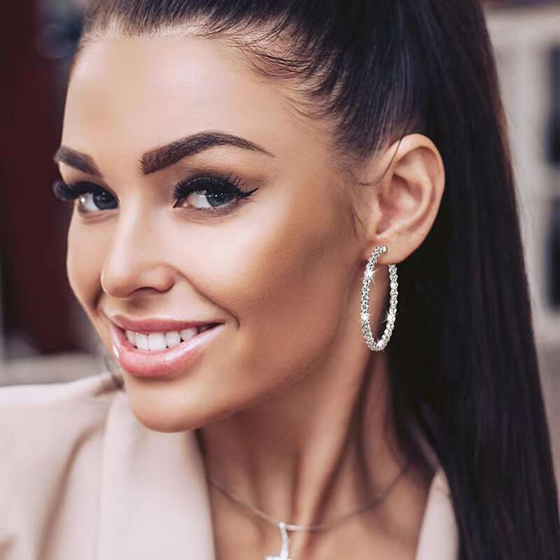 Dropshipping Luxury 15.5ct VVS Moissanite Diamond Big Hoop Earrings 65mm 925 Sterling Silver Ear Loop Weddings Jewelry