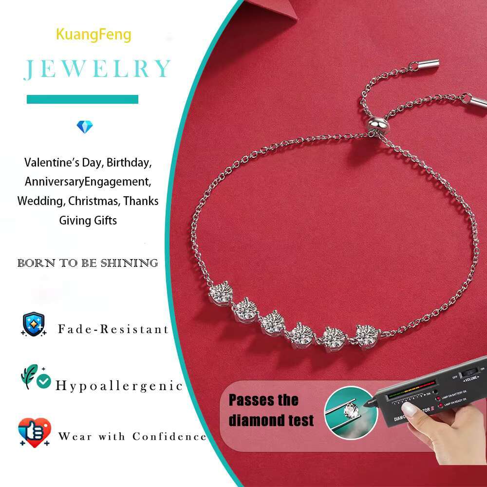 5.0 Moissanite Tennis Bracelet Adjustable Length S925 Silver Plated 18k Gold Homecoming Graduation Season Gifts Daily Wear