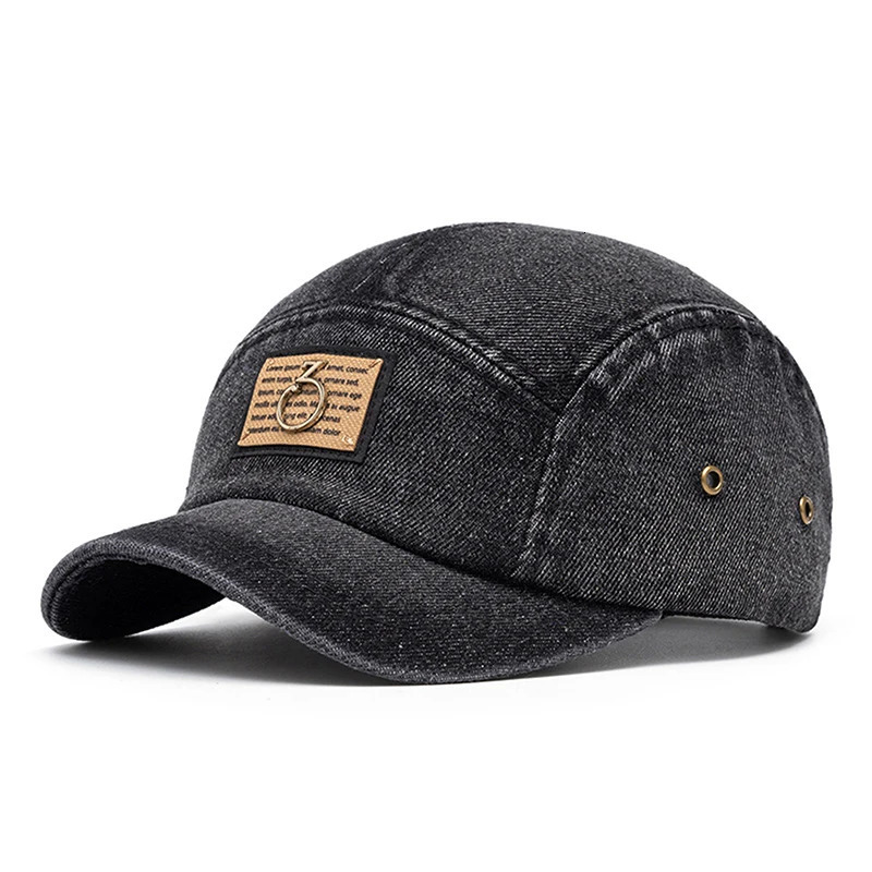 Womens letter metal logo denim baseball cap short Brim Washed Distressed hat Korean style sun protection snaps hat 250430