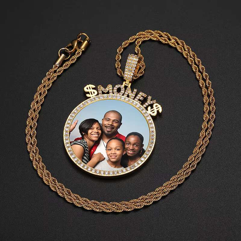 New Arrival Custom Money Photo Pendant Necklace Iced Out Gold Plated Dollar Picture Charm Pendant