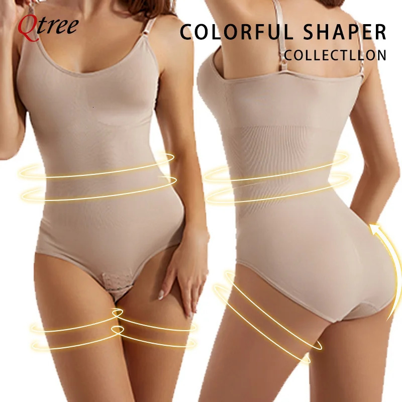 Qtree full body shaping sleeveless abdominal control bodysuit suitable for ultrathin waist coaching machines with hooks 250430