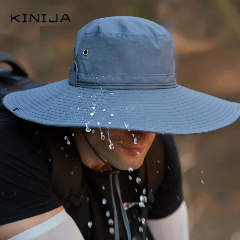 Outdoor Waterproof Large Brim Fisherman Hat Men Fishing Camping Hiking Safari Cap Summer Sun Protection Visor Bucket Hat 250430