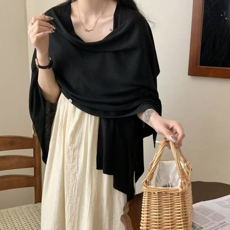 K587 Sunscreen thin knitted shawl color loose button versatile super fairy office medium and long advanced air conditioning outer wear