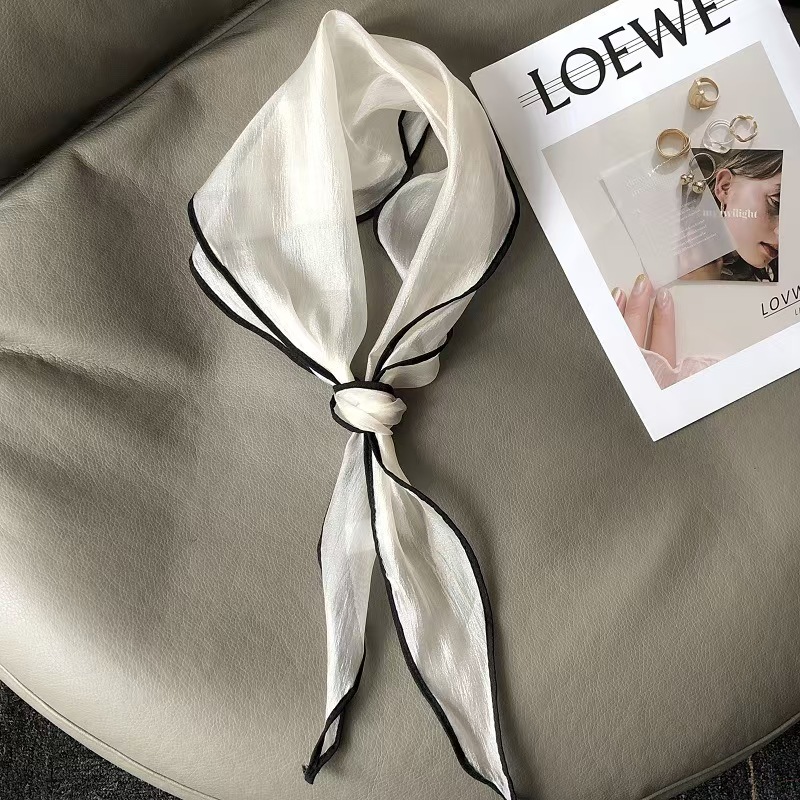 T607 Spring and Summer Decorative Fluffy Solid Color Fashion Long Scarf Transparent Small Silk Scarf Women's Wild Scarf Scarf