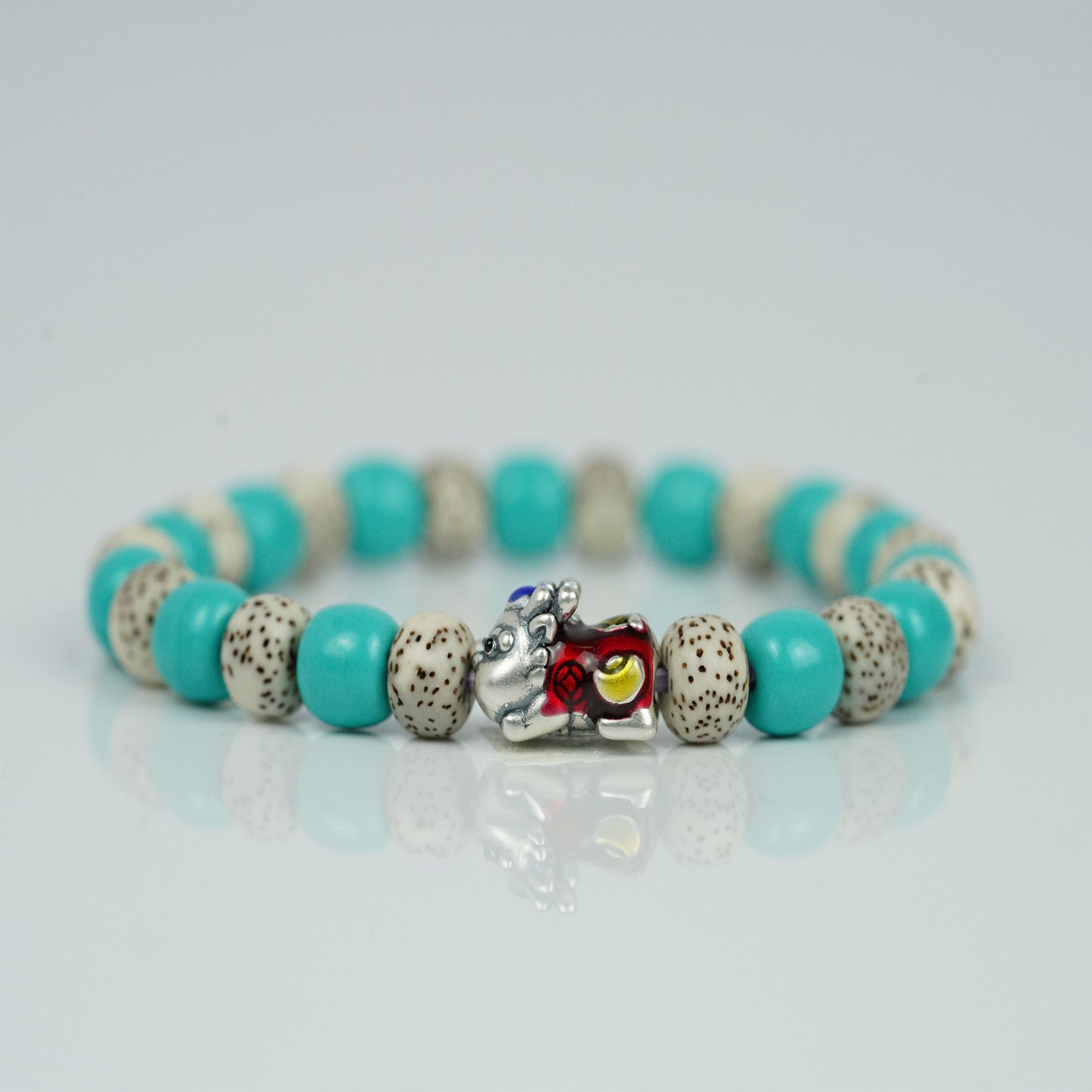 Chinese Mythical Pi Xiu Bracelet -Turquoise/Bodhi Tri-Energy Wealth & Life Force Amulet