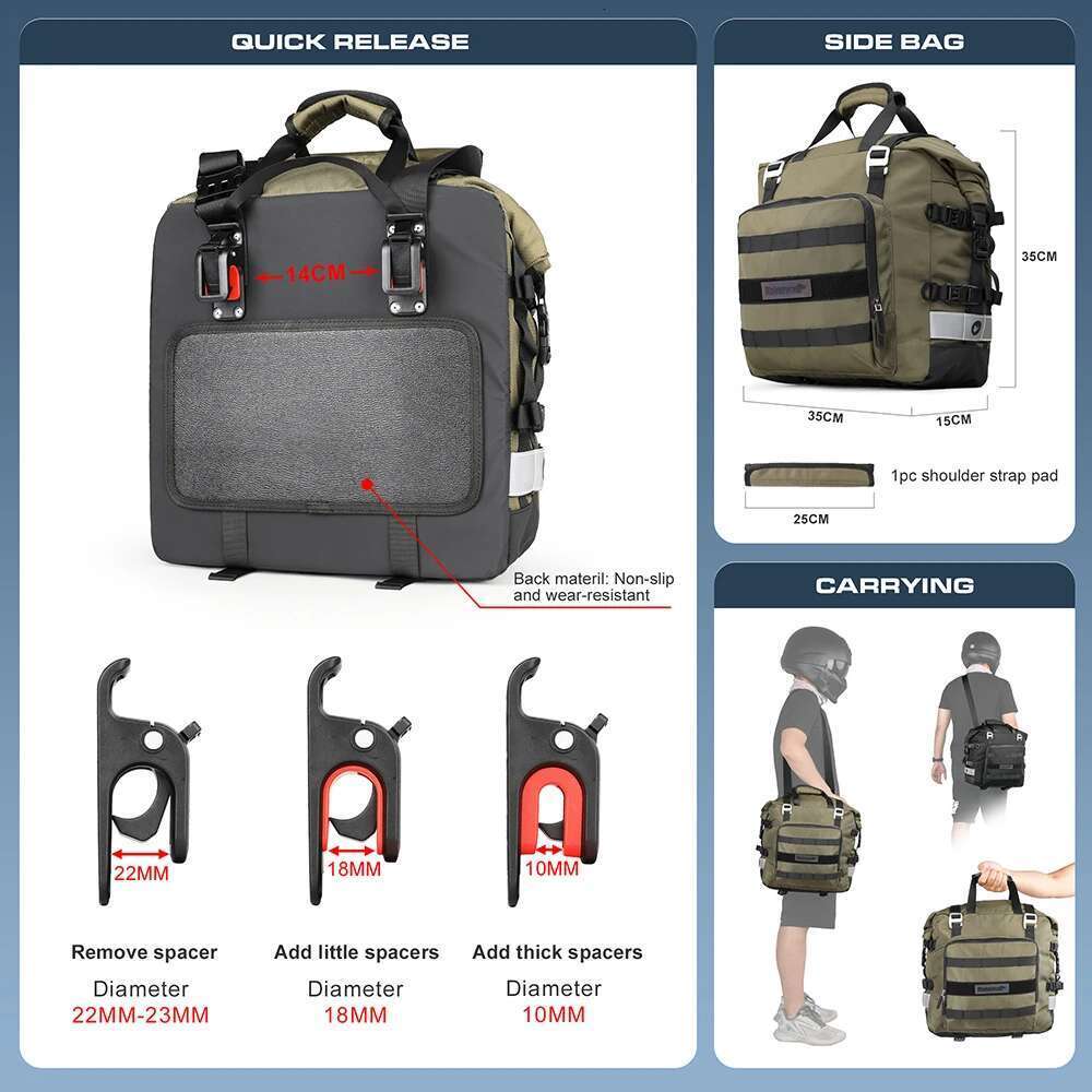 Quick Release Motorcycle Saddle with Removable Waterproof Inner Universal Motorbike Side Bag Travel Lage Pack Pannier