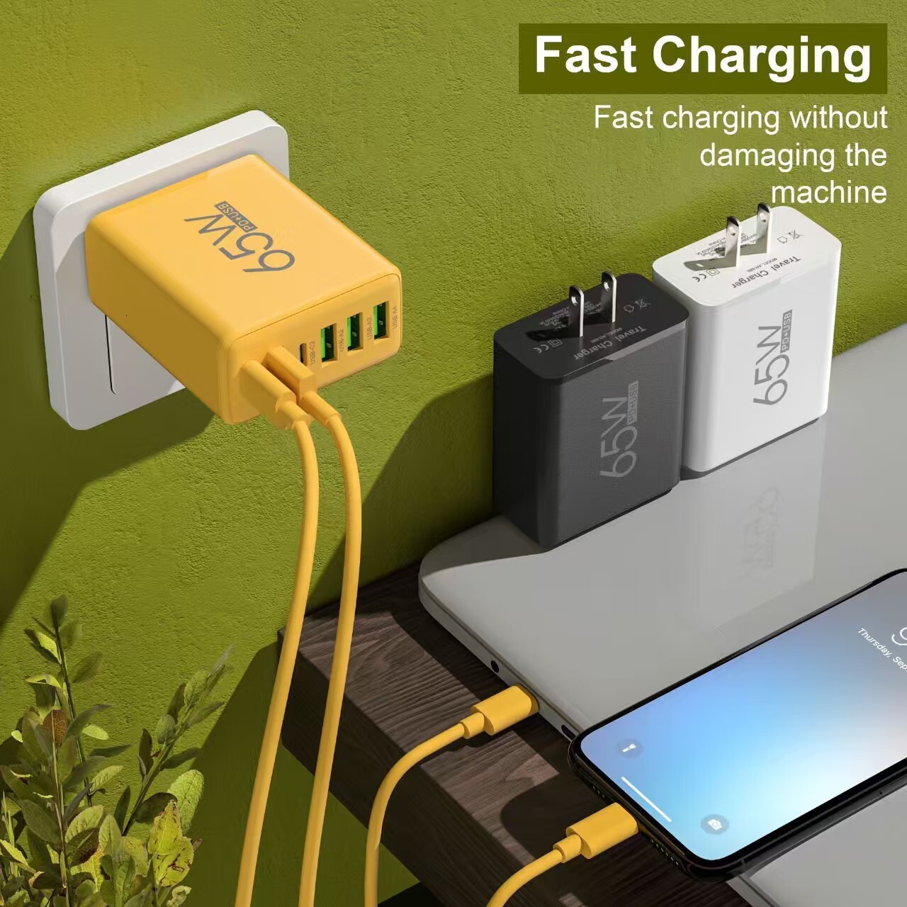 Multiple Ports 6 Block 4 USB And 2 Type-C 65W Port Charging Adapter Wall Charger Plug Fast