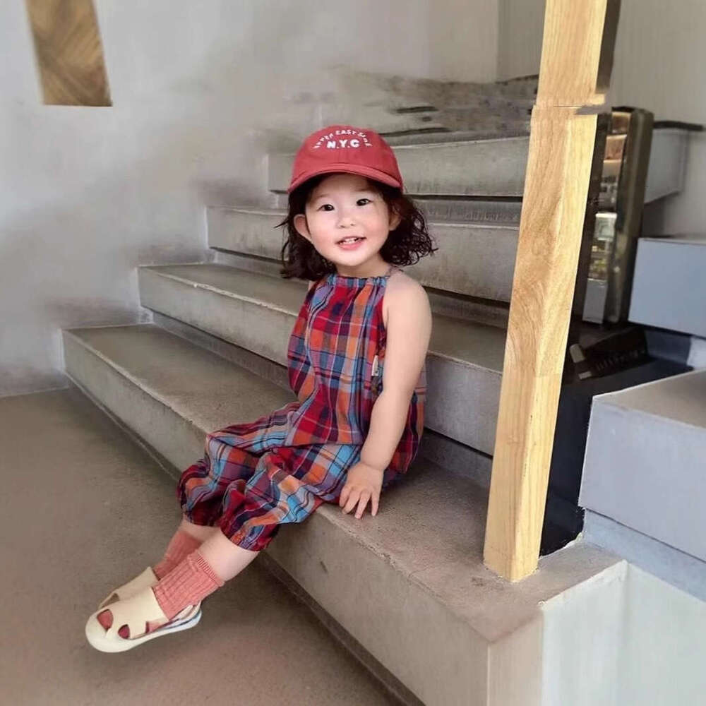Korean Baby Internet Famous Checkered Jumpsuit Trendy Summer Style Children's Clothing Cute Rabbit Tail Girl Shoulder Strap