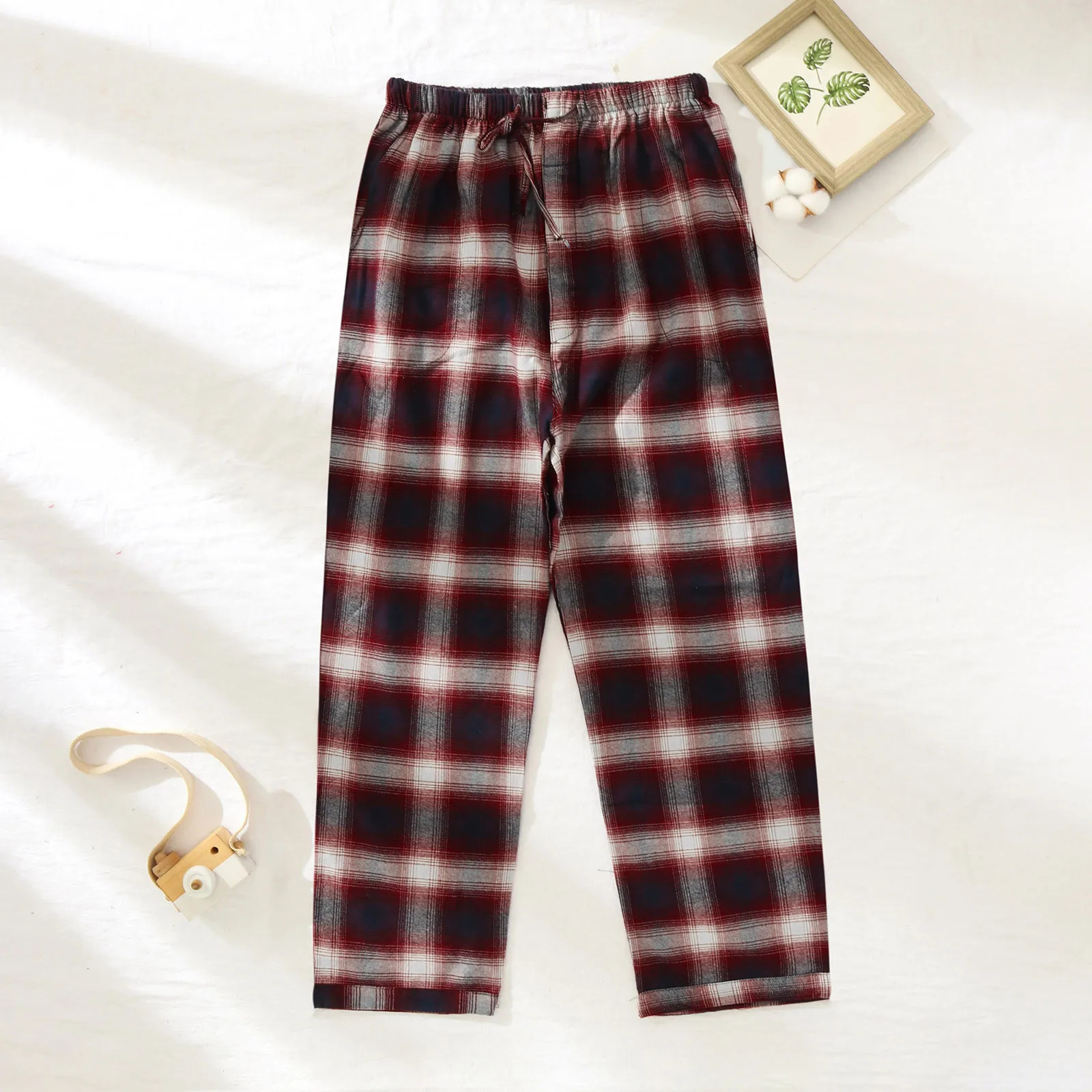 Mens pajamas casual plain weave pajamas cotton pants loose high waisted straight length Trouser casual wear 250427