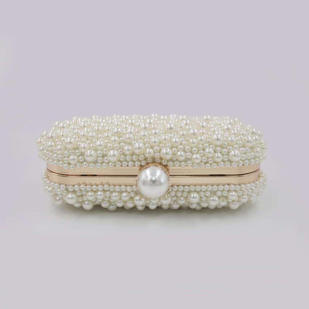 Gorgeous Double-Sided Hand-Strung Pearl Hard Shell Hand-Held Evening Bag One-Shoulder Cross-Body Wedding Party Matchinging Dress