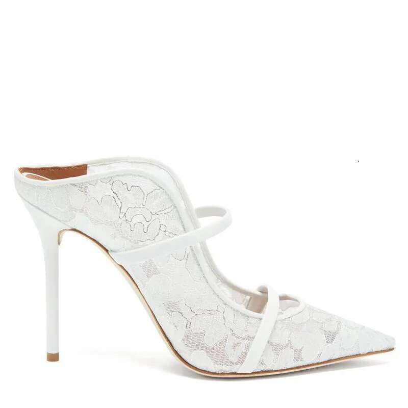 Spring and summer new pointed shallow lace mesh ribbon fashion slippers thin high-heeled banquet dress large size women's sandal