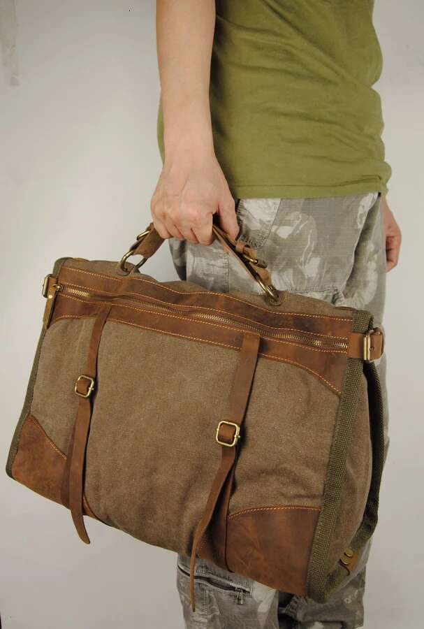 Vintage Retro military Canvas + Leather travel lage men weekend Bag Overnight duffle bags tote Leisure M314#