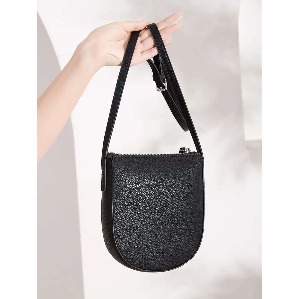 Classic Minimalist Solid Color Women's Crossbody Fashionable Three-Dimensional Zipper Single Shoulder Bagpuleather Phone Bag
