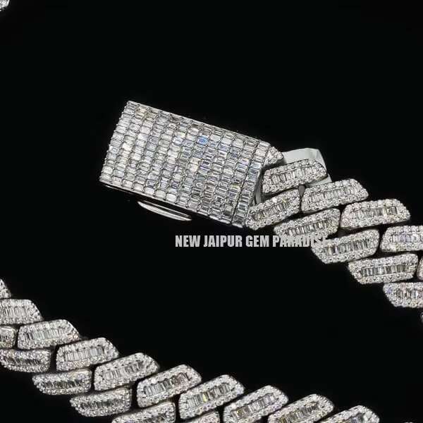 14mm Cuban Link Chain | VVS Quality Baguette Moissanite Diamond | Heavy 925 Sterling Silver | White Gold Plated | Gift for Men