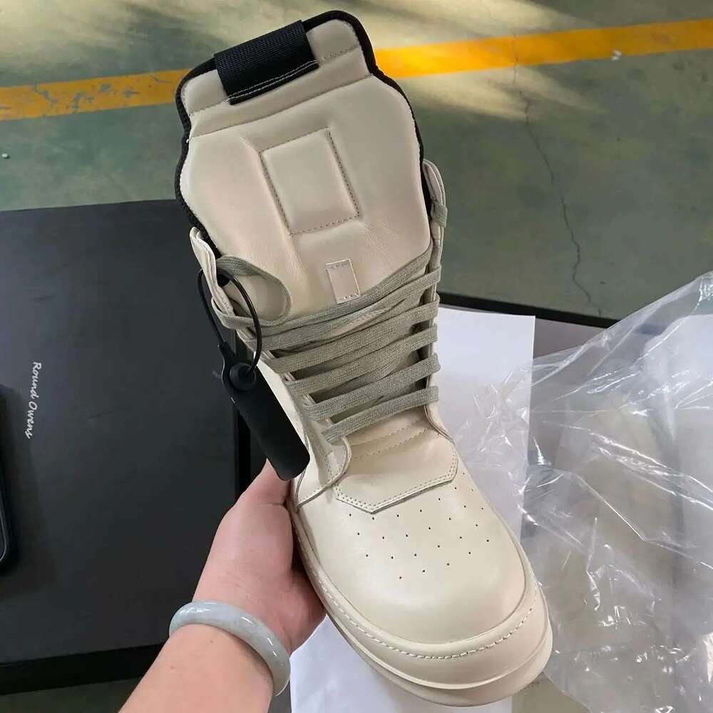 Brand Men Sneaker Ricks High Top Women Casual Shoe Ivory White Cowhide Ankle Boot Zip Flat Leather Shoes