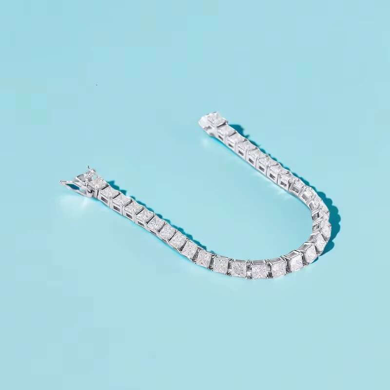 Fine Moissanite Jewelry 925 Sterling Silver Custom 18K Platinum Plated 4mm Square Moissanite Princess Bracelet for Women