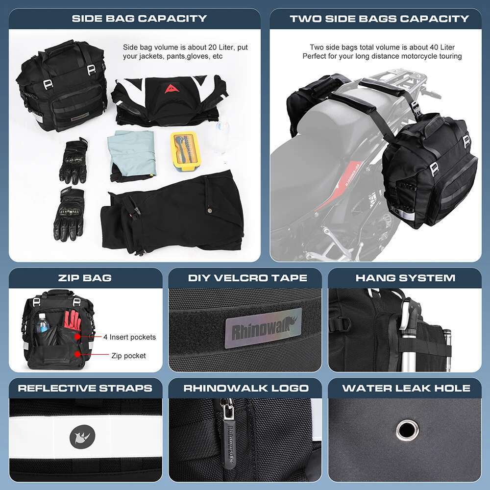 Quick Release Motorcycle Saddle with Removable Waterproof Inner Universal Motorbike Side Bag Travel Lage Pack Pannier