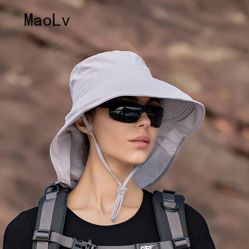 Summer Hat Women Outdoor UV Anti Neck Protection Sun Visor men Fishing Hiking Wide Brim Shawl Sunscreen Ponytail Cap undefine 250430