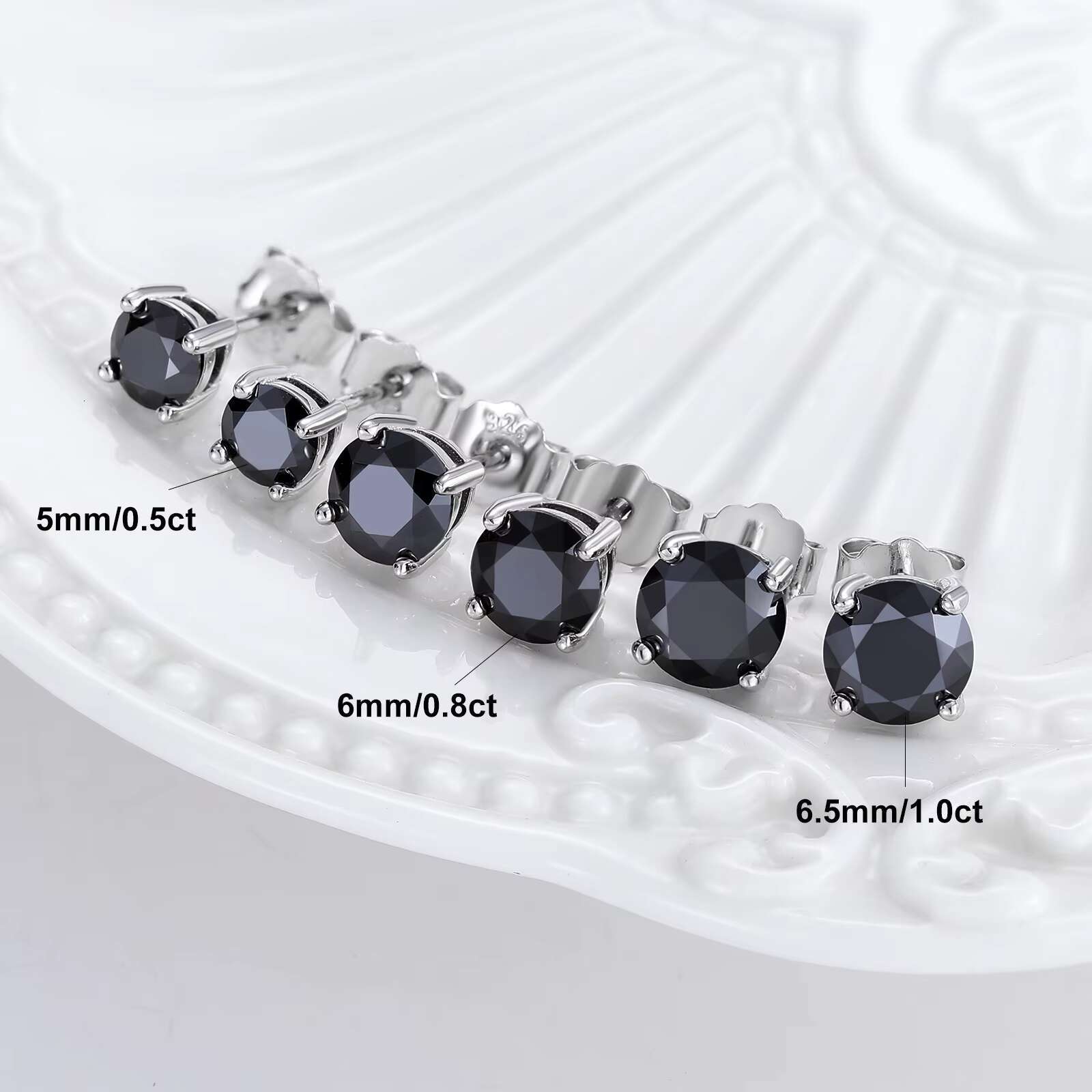 Dropshipping New Option White Gold Plated 925 Sterling Silver Lab Created Black VVS Moissanite Diamond Solitaire Stud Earrings