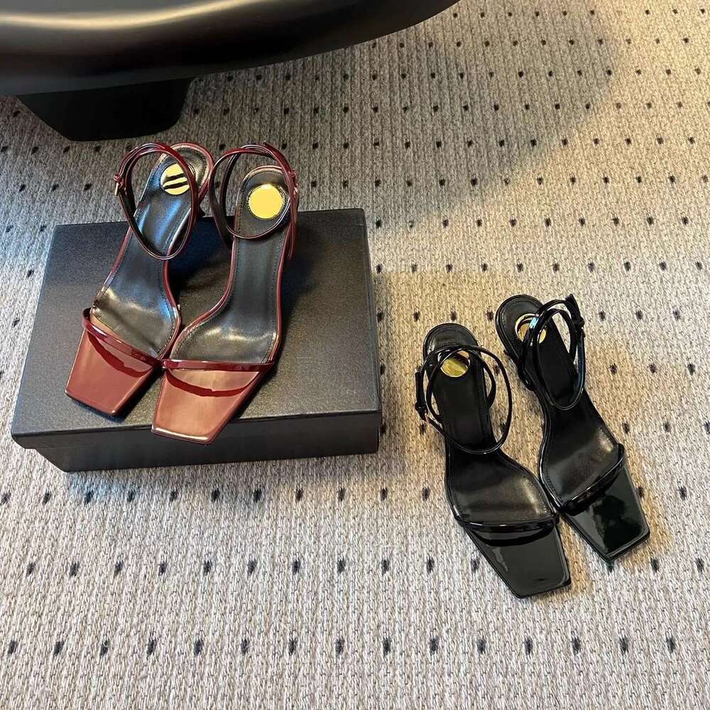 Elegant Square Toe Sandals Metal Design Single Ankle Strap Casual Foot Fighter Women's High Heels Party Dress Shoes