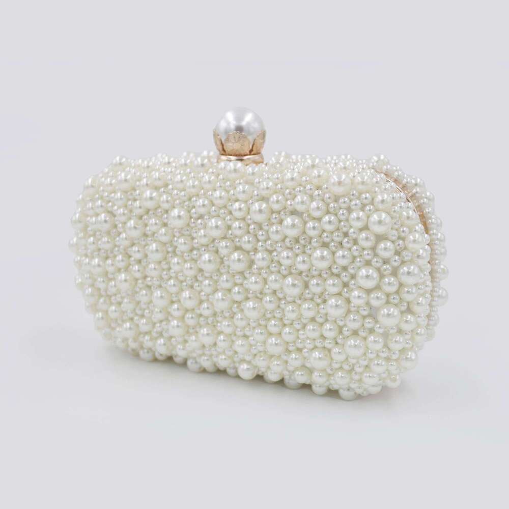 Gorgeous Double-Sided Hand-Strung Pearl Hard Shell Hand-Held Evening Bag One-Shoulder Cross-Body Wedding Party Matchinging Dress