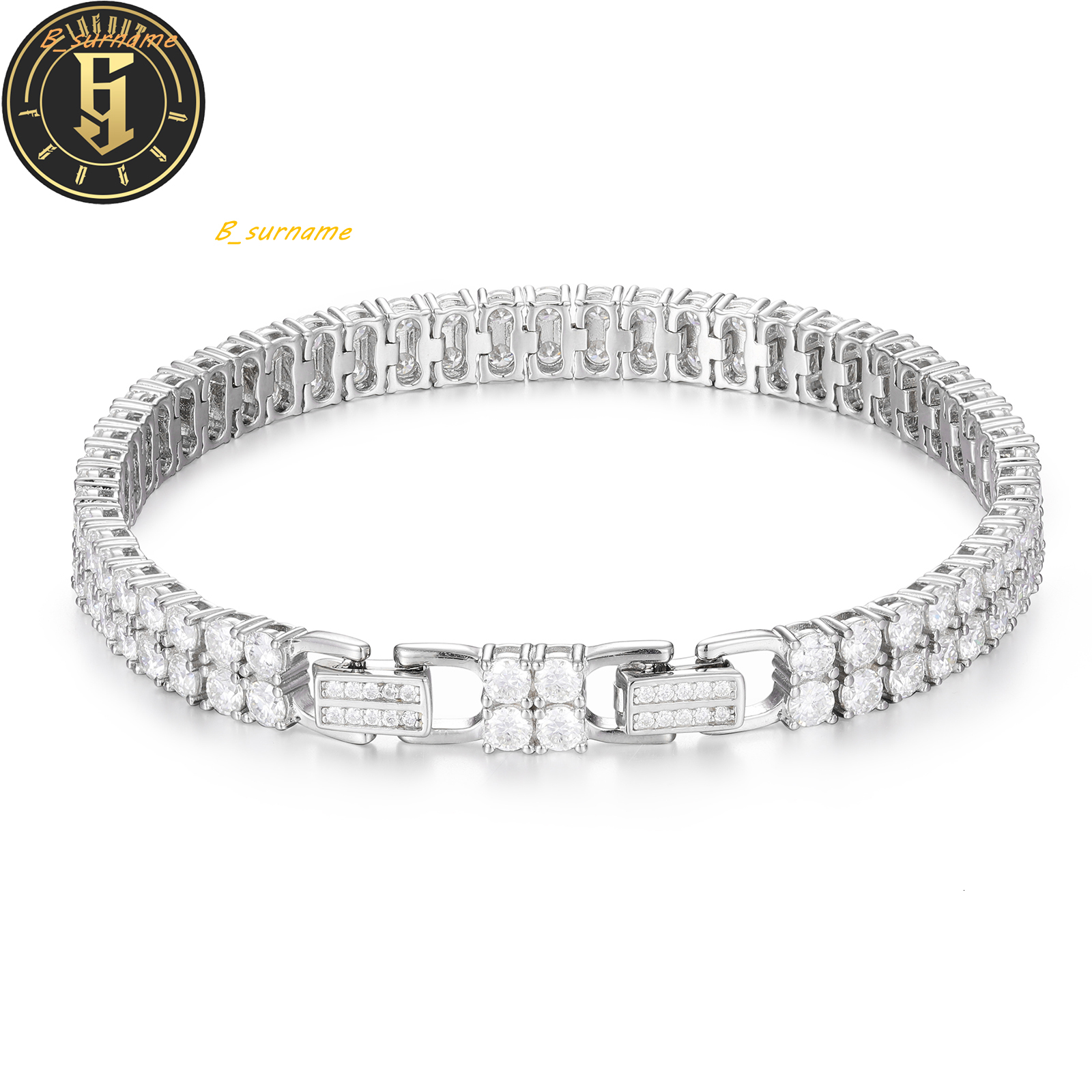 Luxury Hip Hop Jewelry 6mm Iced Out 2 Rows Vvs D Color Moissanite Bracelet 925 Silver Men Moissanite Tennis Bracelet