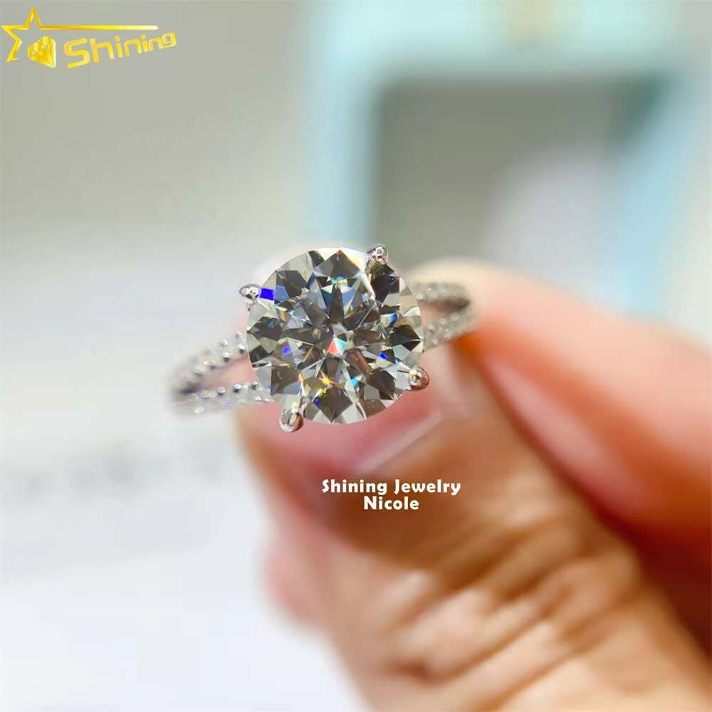 S925 9k 14k 18k 2 Rows Side Stones Round 9.0mm D VVS Moissanite Diamond Engagement Rings for Women