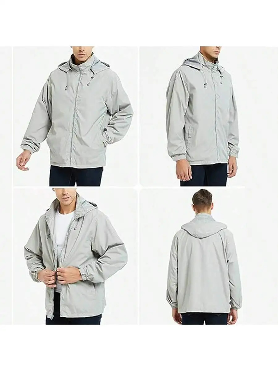 Mens lightweight windproof jacket waterproof hooded with zipper suitable for outdoor play 250428