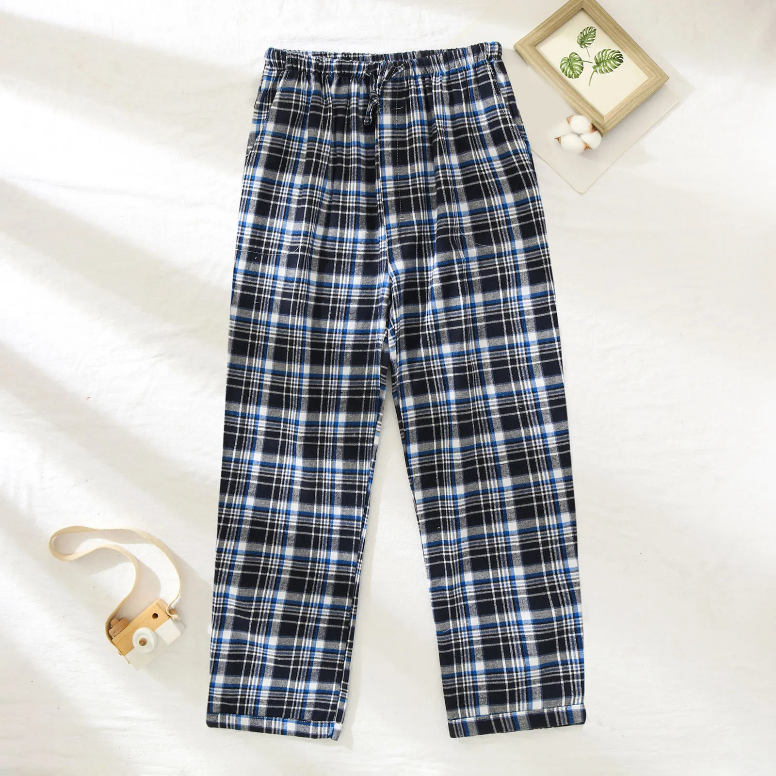 Mens pajamas casual plain weave pajamas cotton pants loose high waisted straight length Trouser casual wear 250427