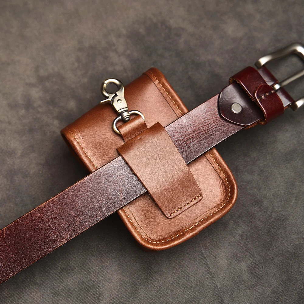 Leather retro waist bag mens shoulder casual small backpack sports wearable belt 250428