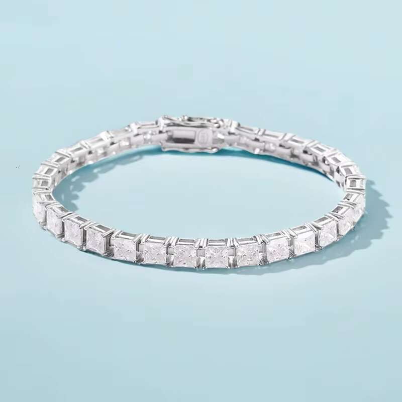 Fine Moissanite Jewelry 925 Sterling Silver Custom 18K Platinum Plated 4mm Square Moissanite Princess Bracelet for Women