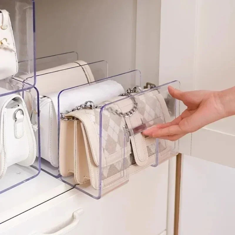 Acrylic handbag storage rack splitter organizer handbag storage rack for womens transparent partition display cabinet 250430