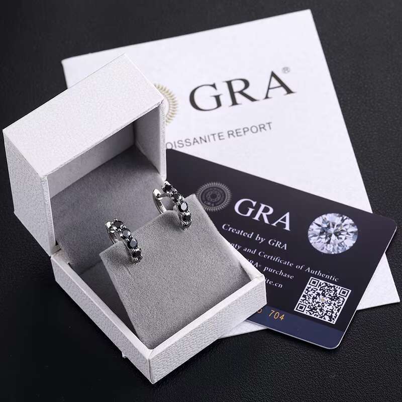 Dropshipping New Arrival 925 Sterling Silver Black VVS Moissanite Diamond Piercing Cuff Huggie Hoop Earrings for Women
