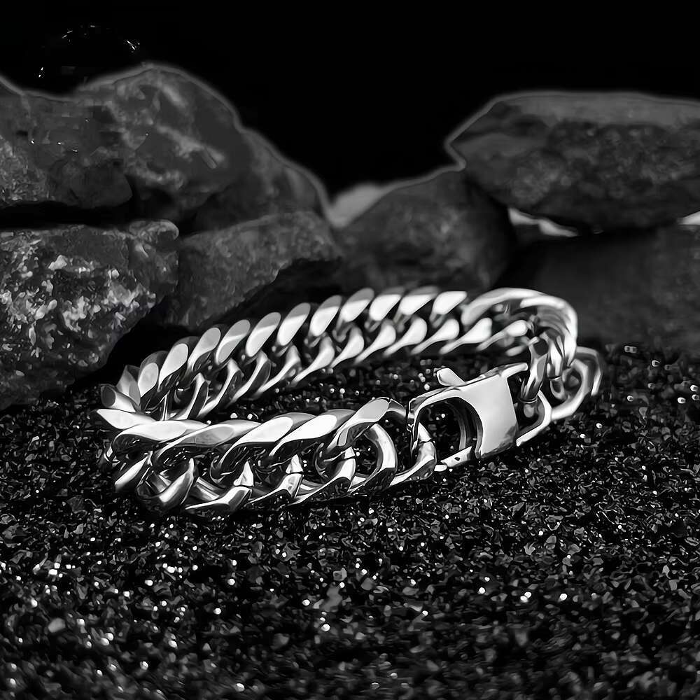Fashion Silver 316L Stainless Steel Hip Hop 8mm 10mm 12mm 14mm Cuban Chain Bracelet for Men