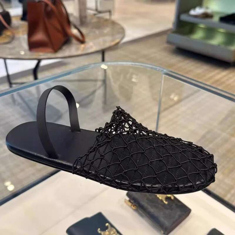 High Quality Flat Women Braided Mesh Hollow Out Mules Shoes Round Toe Casual Slides Holidays Beach Sandals Woman
