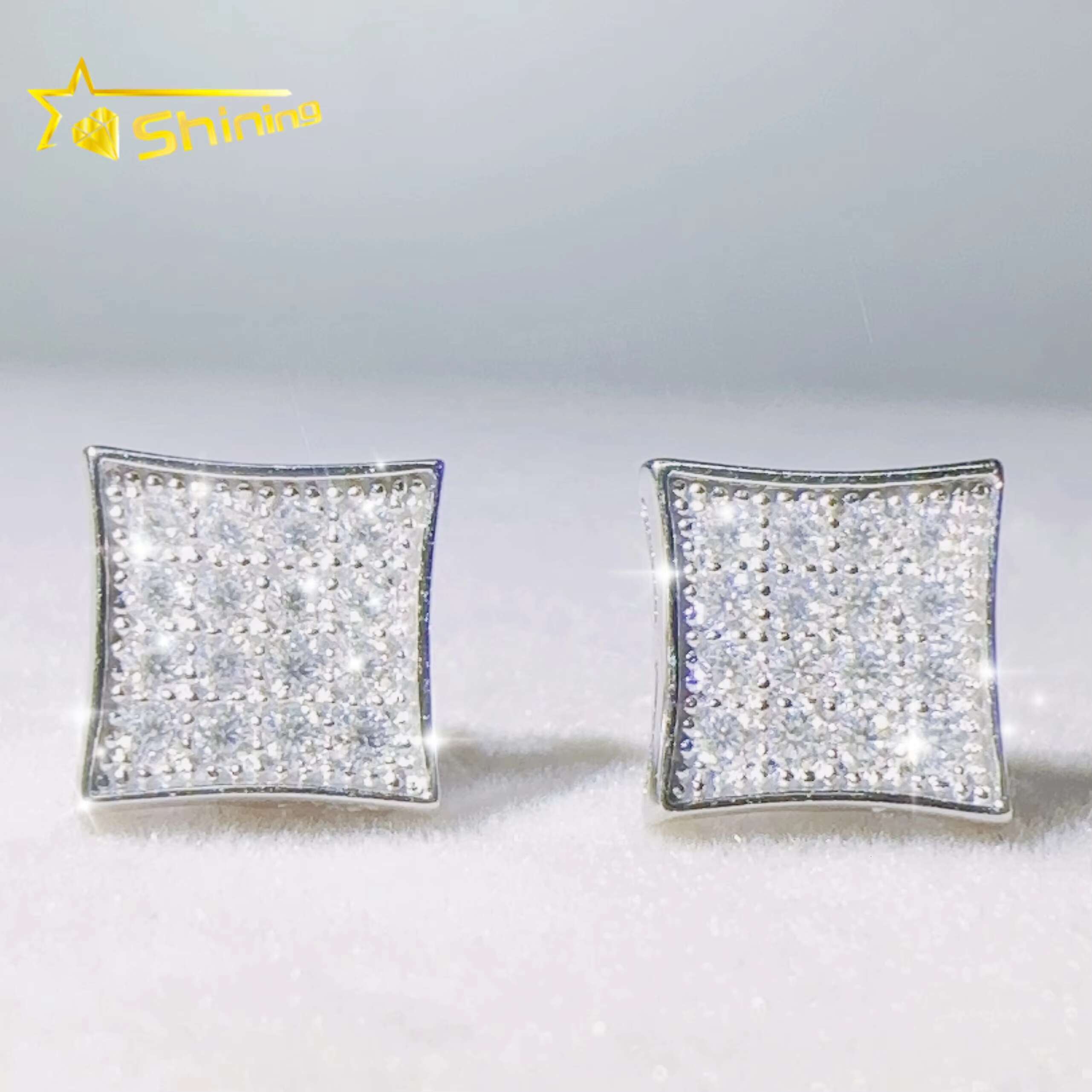 Lab Diamond Jewelry Silver 925 Vvs Moissanite Diamond Hip Hop Jewelry Iced Out Diamond Stud Earrings